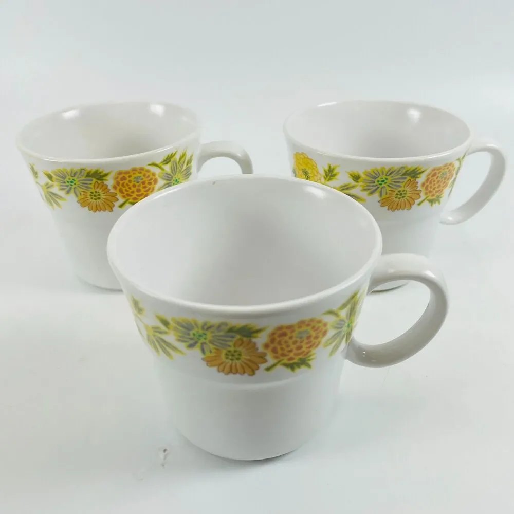Noritake Progression Sunny Side 9003 Coffee Cups Set of 3 Vintage MCM Japan 1970